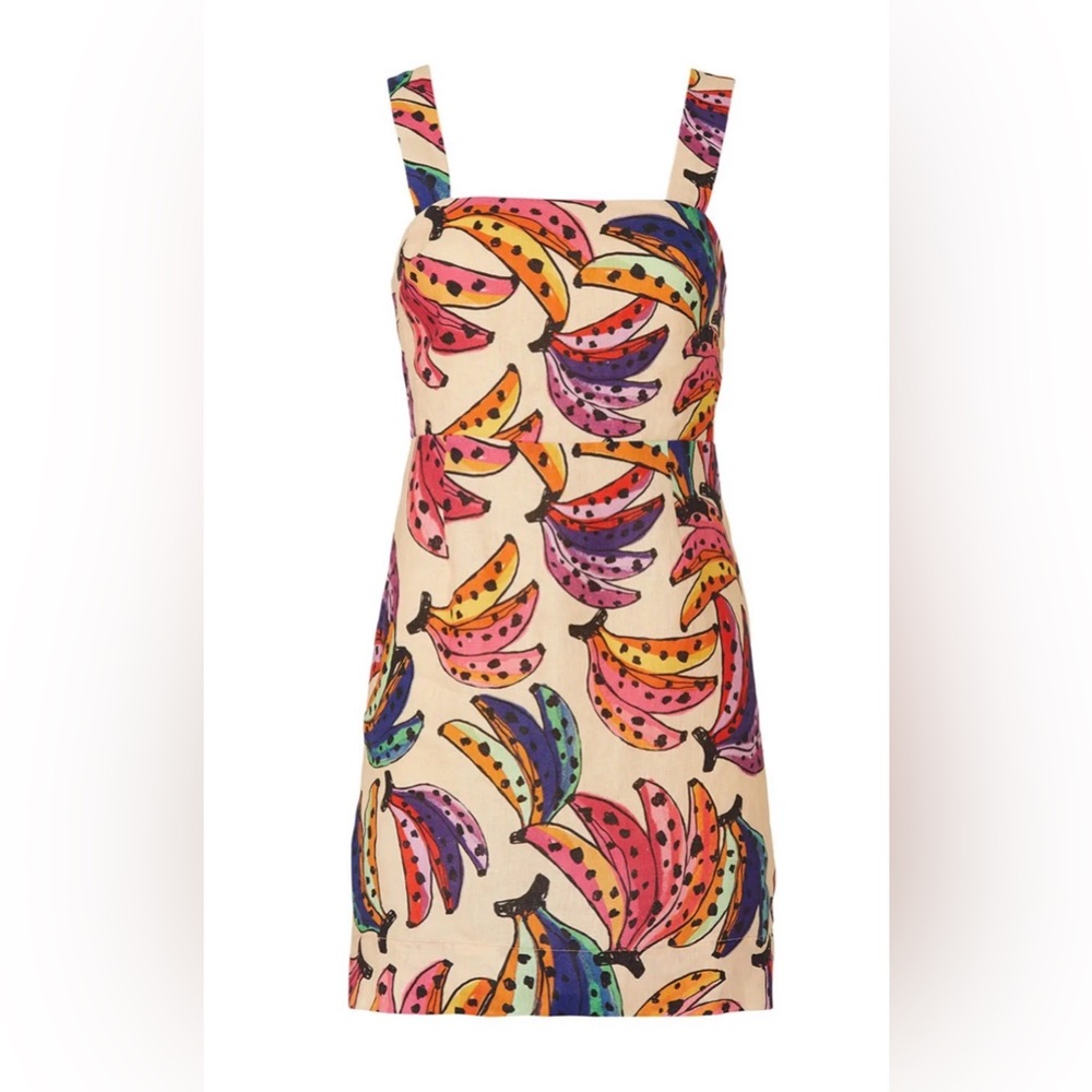FARM Rio Multicolor Banana Print Mini Dress - Pink, Yellow, Purple, Blue
